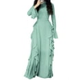 thumbnail image 2 of Women'S Bodycon Dresses Elegant Bell Sleeve Ruffle Hem Cocktail Party Long Dress Green M, 2 of 9