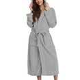 thumbnail image 2 of Baqcunre Hooded Fleece Bathrobe Lightweight Soft Plush Long Flannel Sleepwear Fleece Hooded Bathrobe Plush Long Robe Long Dress Robes For Women Bathrobe For Women Pajamas For Women,Color Grey,2XL, 2 of 4