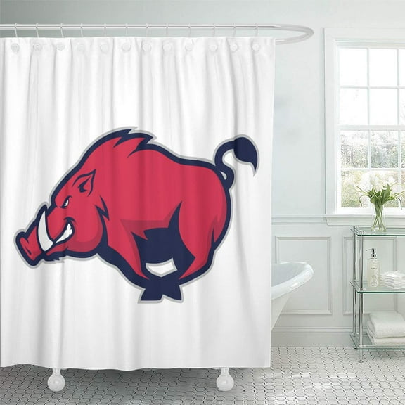 Libin Red Razorback Wild Hog Boar Mascot Pig Mad Warthog Shower Curtain 60x72 inch