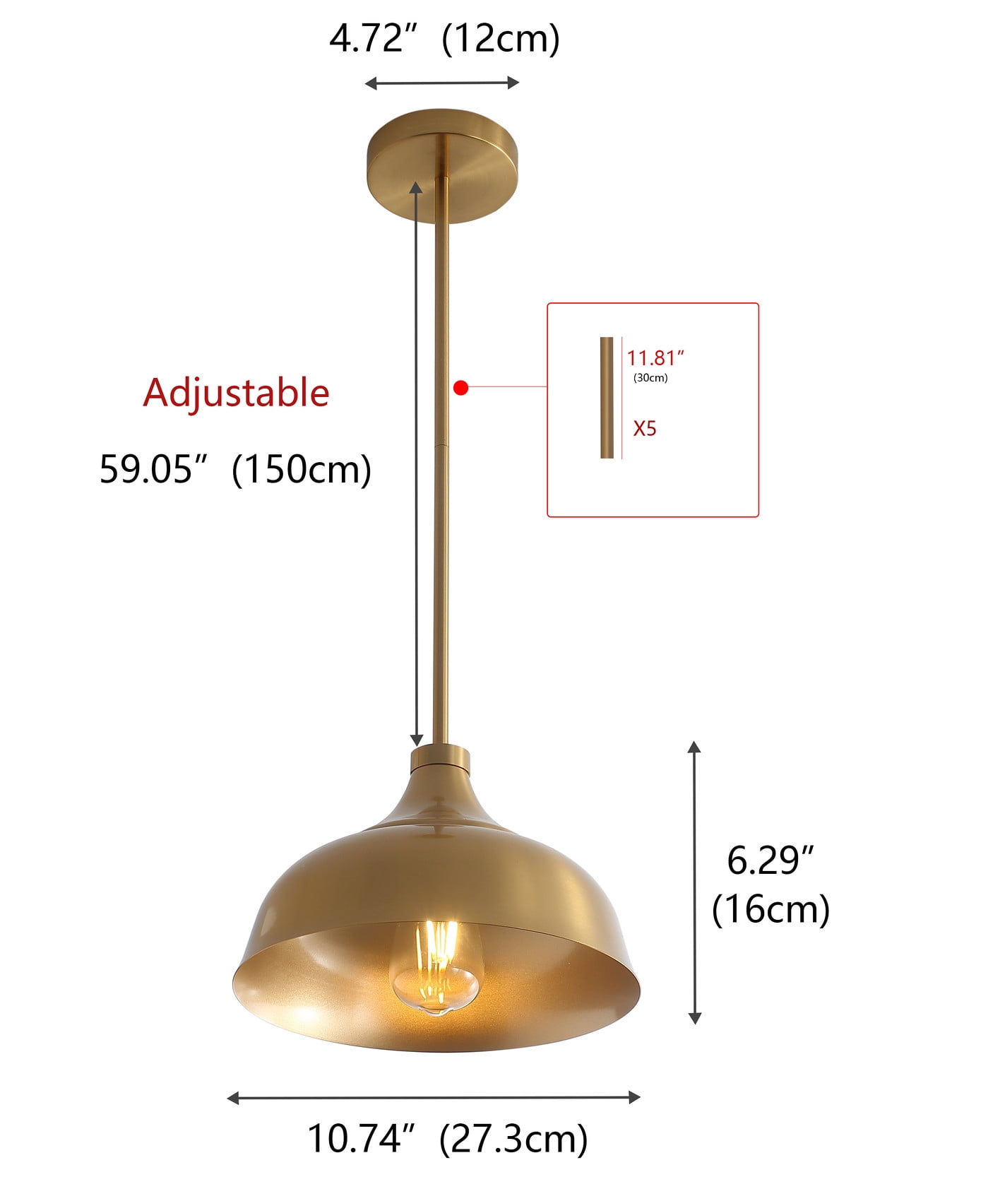Aiwen Modern Gold Finish Dome Shade Pendant Lamp Classic Home Decor Light Fixture