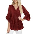 thumbnail image 4 of BLVB Womens 3/4 Ruffle Sleeve Tops Dressy Casual Blouse Chiffon V Neck Evening Party Night out Wedding Cocktail Shirt, 4 of 7