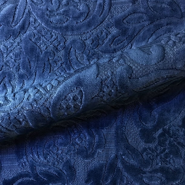 Royal Blue Floral Velvet Burnout Upholstery Fabric 54