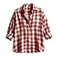 thumbnail image 5 of Warop Plaid Shirt for Women Fall Long Sleeve Blouses Button Down Lapel Tops Business Dressy Casual Work Outfits Clothes, 5 of 9