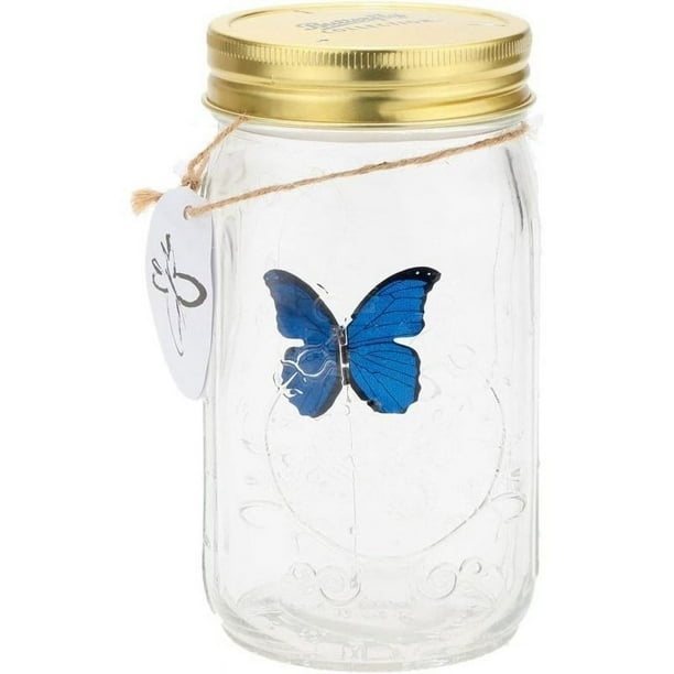 Mariposa en Frasco, Frasco de Mariposa Animada de Vidrio que se Mueve con Luz LED, Regalo Romántico para San Valentín, Decoración Navideña