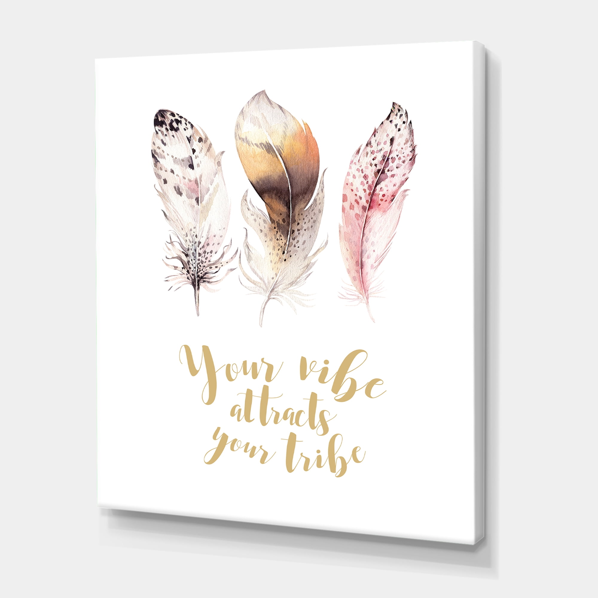Designart ' Your Vibe Attracts Your Tribe Ethnic Feathers I ' Bohemian & Eclectic Canvas Wall Art Print