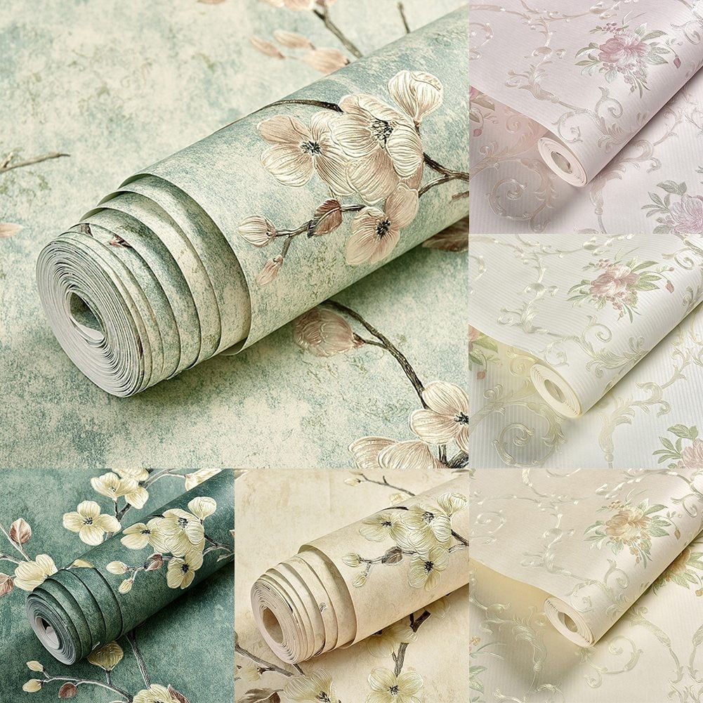Girlsshop 3D Floral Wall Stickers Warm Girl Bedroom Background Contact Paper,8804-Green53cm*3m
