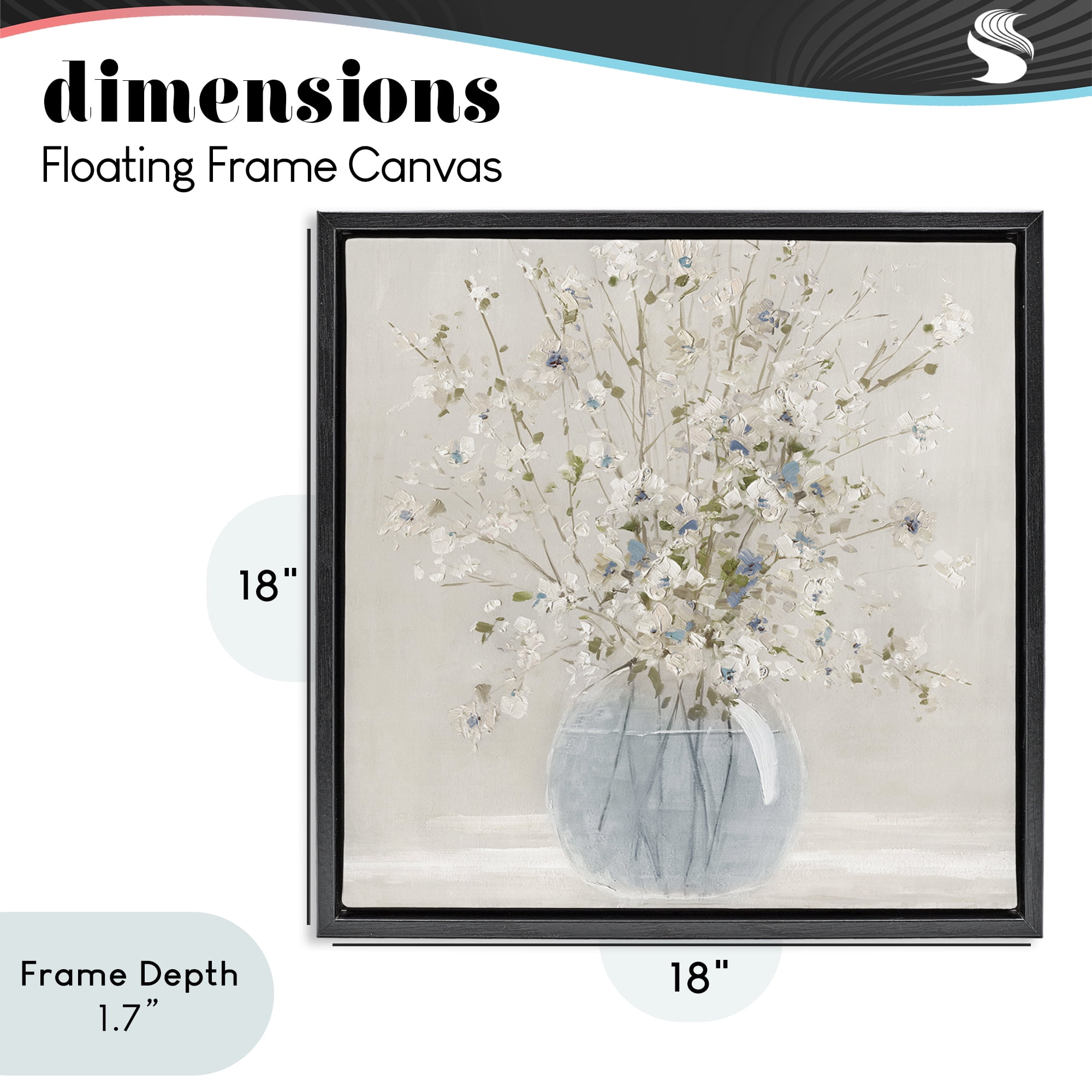 Stupell Industries Subtle Glass Vase Bouquet Black Framed Floater Canvas Wall Art, design by Carol Robinson