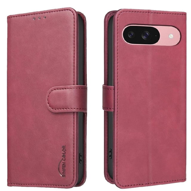 Wallet Case for Google Pixel 10 Pro 5G RFID Blocking Flip Cover with Card Slots & Kickstand Red