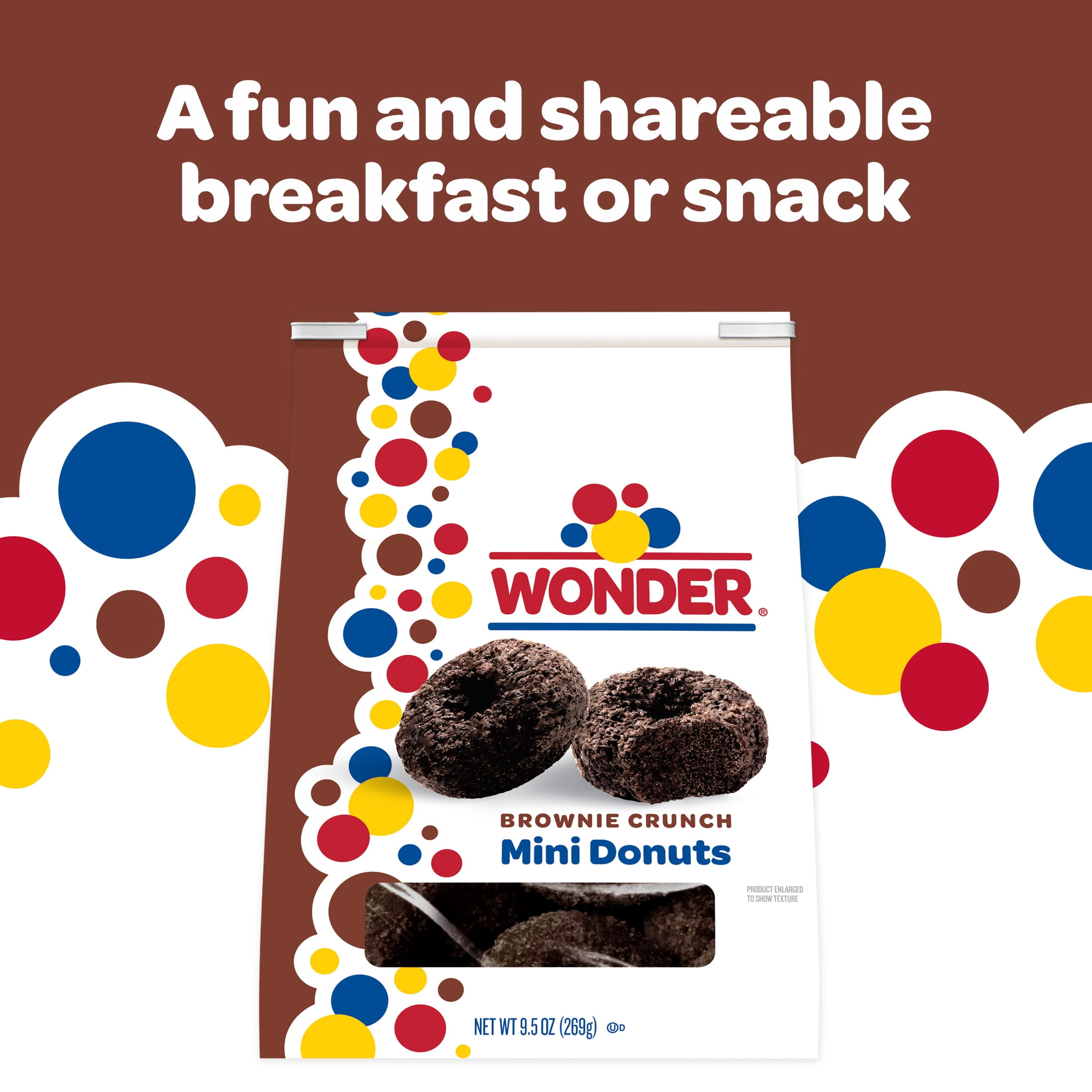 Wonder Brownie Crunch Mini Donuts, Shareable Donuts, 9.5 oz Bag