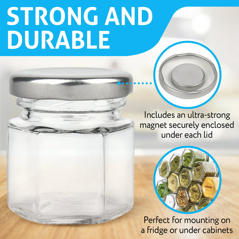 15-Pack Magnetic Spice Jars Hexagon Glass Spice Jars with Stainless Steel Strong Magnet Lids