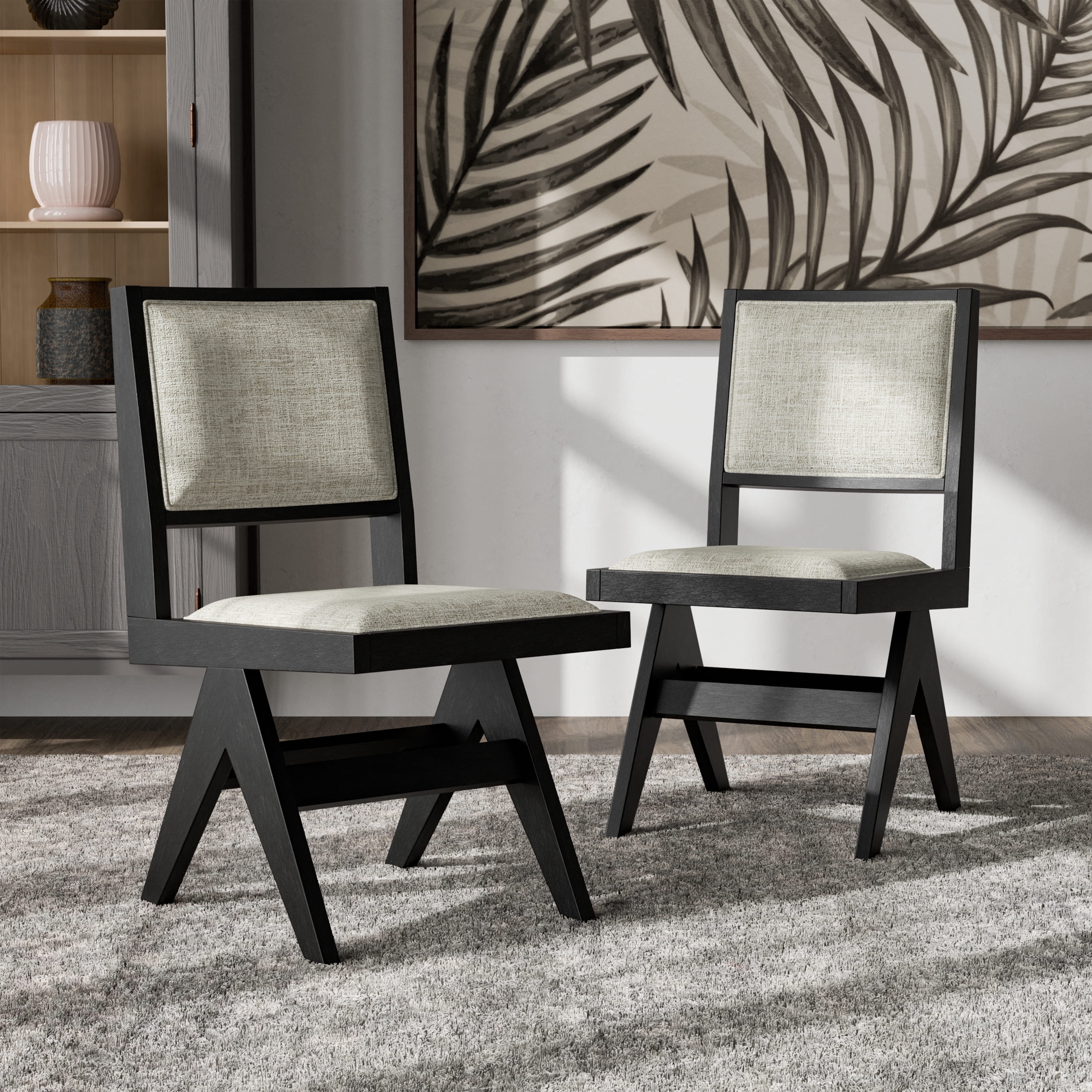 Furniture of America Kaelis Modern Solid Wood Indoor Dining Chairs, Balck (Set of 2)