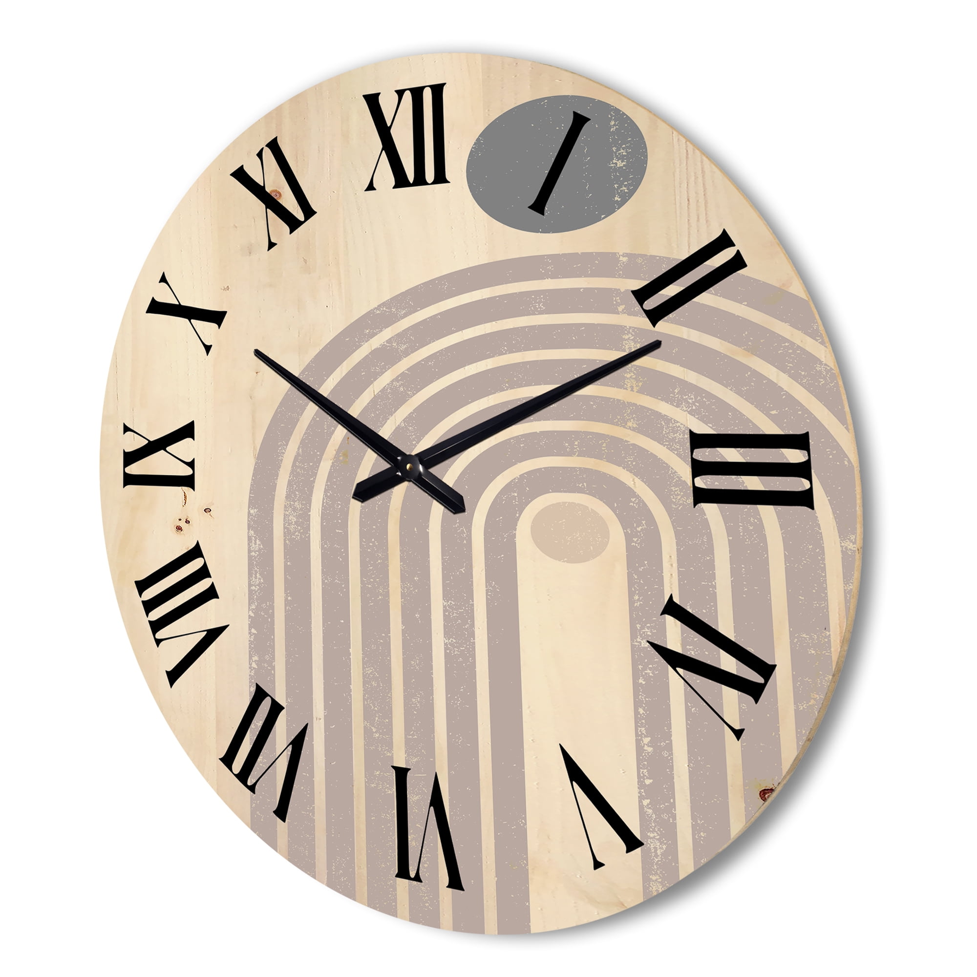 Designart 'Abstract Rainbow Moon and Sun In Earth Tones I' Modern Wood Wall Clock