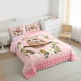 thumbnail image 3 of Homewish Kawaii Sloth Animal Bedding Comforter Set for Teens, Dreamy Flower Floral Twin Comforter Sets, Pink Buffalo Checkered Reversible Bedding Set, Microfiber Bedroom Decor, 2pcs, 3 of 8