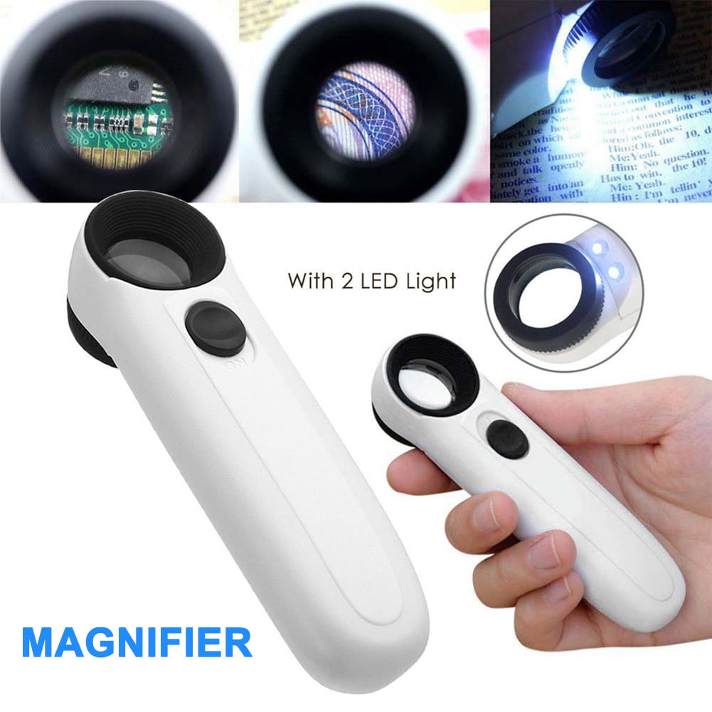 40X Magnifier Handheld 2 LED Light Magnification for Reading Magnifying Glass Lens Jewelry Loupe 