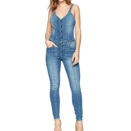 GUESS - Guess NEW Blue Womens Size Large L Denim Button-Front Overall ...
