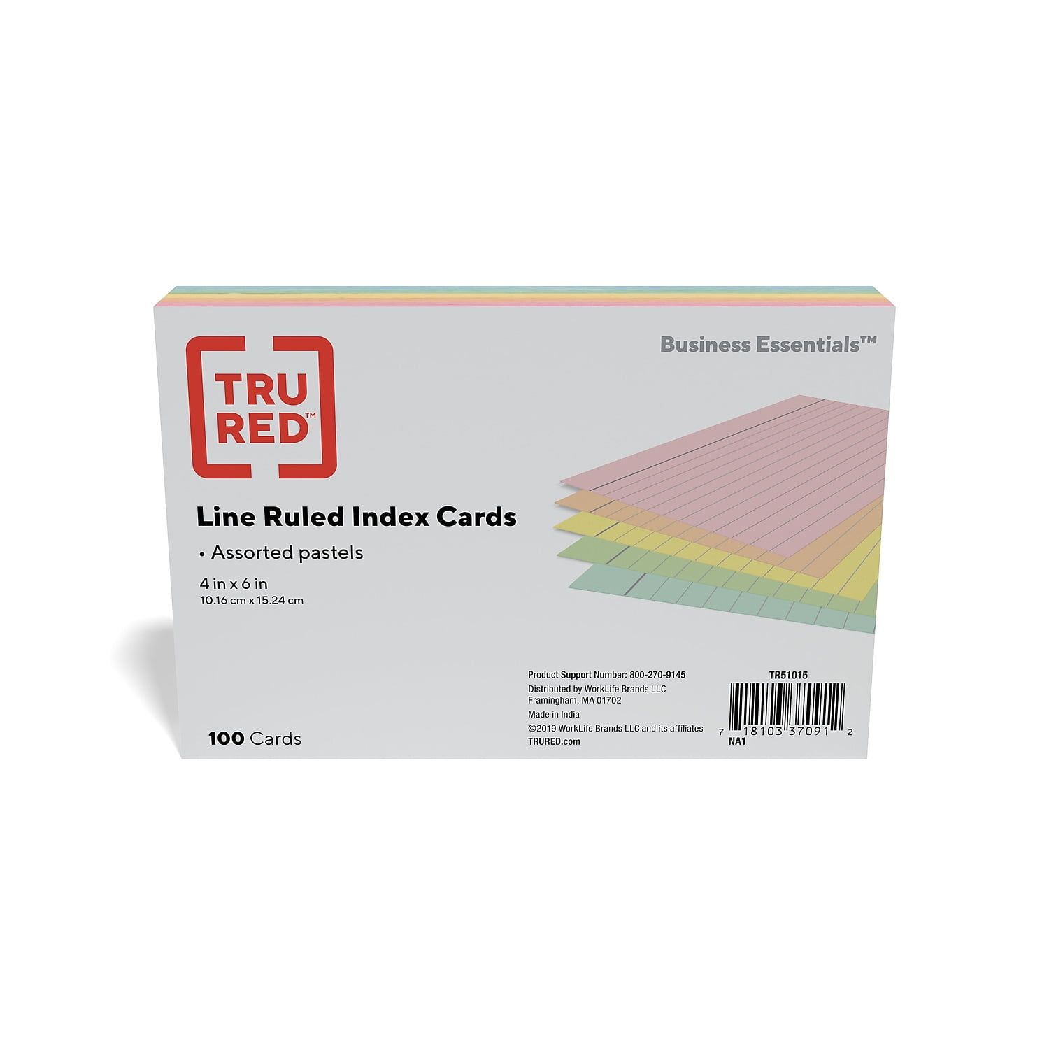 100-Pack Staples 4" x 6" Line Ruled Assorted Pastel Index Cards