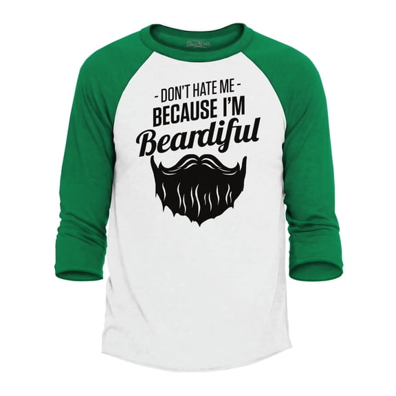 Shop4Ever Men's Don't Hate Me Because I'm Beardiful Funny Raglan Baseball Shirt XX-LargeWhite/Blue