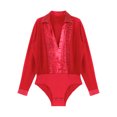 thumbnail image 5 of YiZYiF Men Latin Tango Ballet Dance Shirt Long Sleeve V Neck Ballroom Leotard Professional Dancewear Red XXL, 5 of 7
