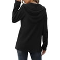 thumbnail image 4 of Luxtrada Loose Fitting Sports Knit Long Sleeved Button up Hooded Sweater Pullover (Black,L), 4 of 10