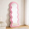 thumbnail image 5 of Super Store 63"x 24" Wavy Full Length Mirror, Arch Standing and Leaning Mirror Full Body, Flannel Wrapped Wooden Frame for Living Room Bedroom,Pink, 5 of 7