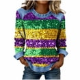 thumbnail image 1 of Camisetas de Manga Larga para Mujeres Blusa de Cuello Redondo Impresa de Carnaval de Ajuste Suelto con Poliéster Suave, Tops de Moda Casual para Uso Diario en Casa O Trabajo, 1 of 5