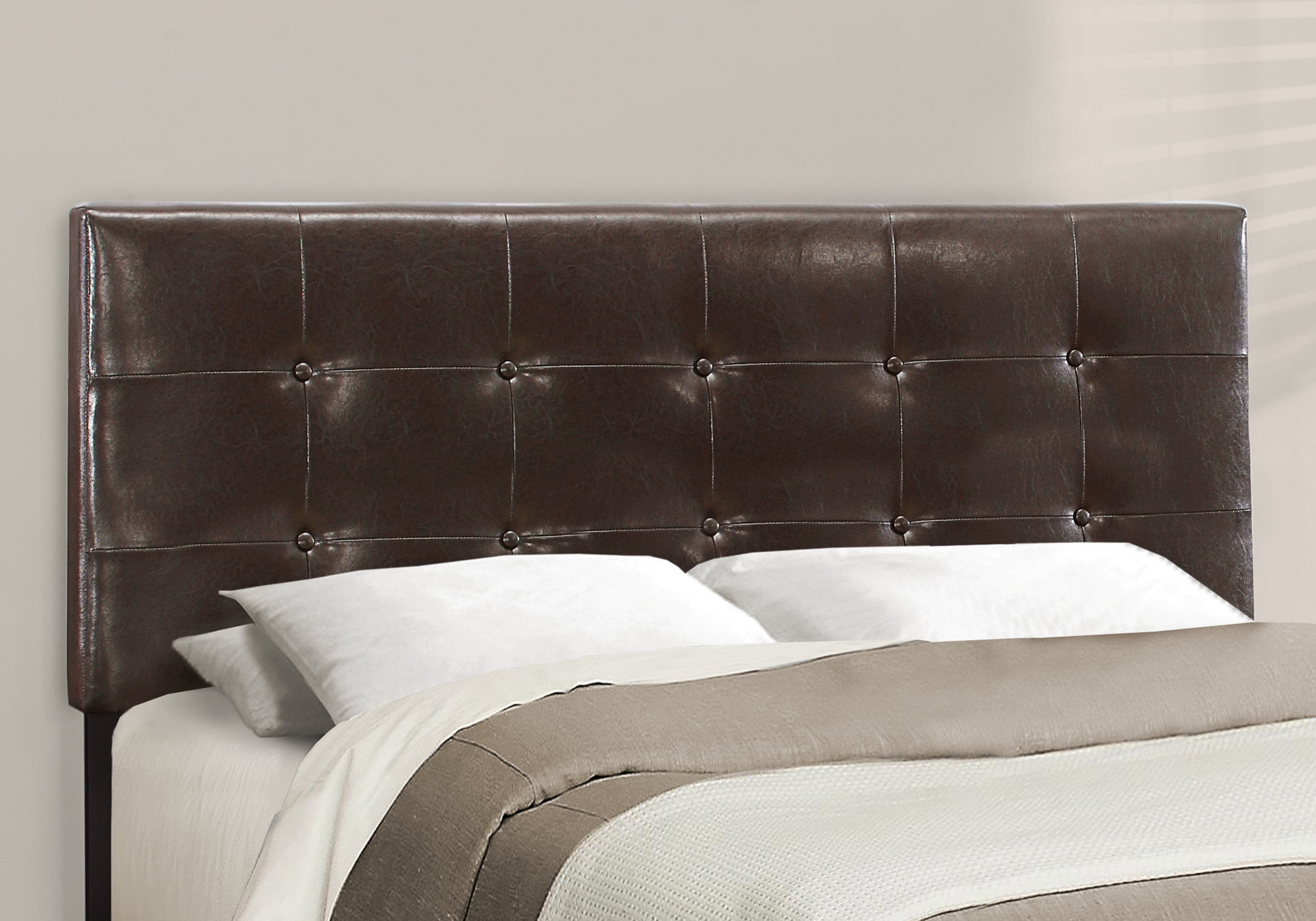 Bed Frame Bed, Queen Size, Bedroom, Upholstered, Brown Leather Look, Transitional