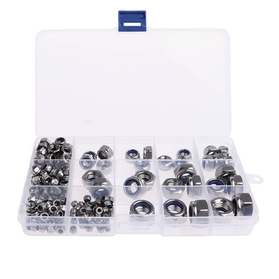 Almencla Nylon Lock Nuts M3 M5 M6 M8 M10 Metric Assortment Set 170 Pieces 304 Stainless Steel