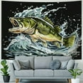 thumbnail image 4 of Creowell Bass Fish Tapestry Wall Hanging Beautiful Sage Color Fish Jumping Out Sea Large Backdrop Thickened Fabric Aesthetic Wall Background Painting, 4 of 6