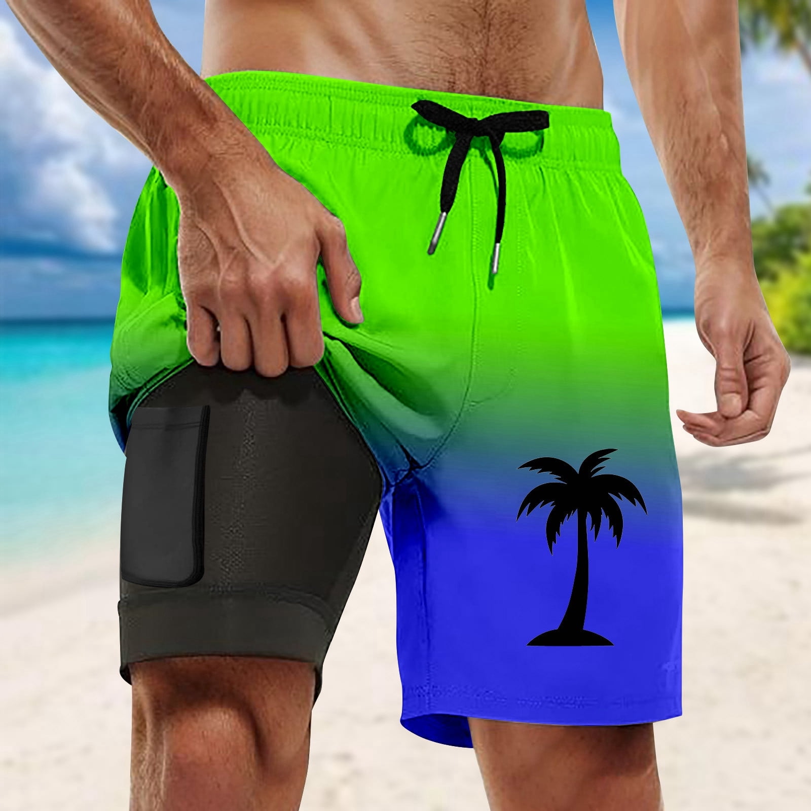 Boys Swim Trunks Animal Print Short Sleeved T Shirt Capybara Mental State Beach Vacation Clothes for Men,Green,5XL