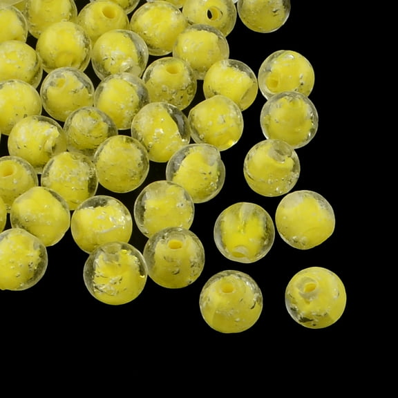 Handmade Luminous Lampwork Beads Round Yellow 8mm Hole: 1mm