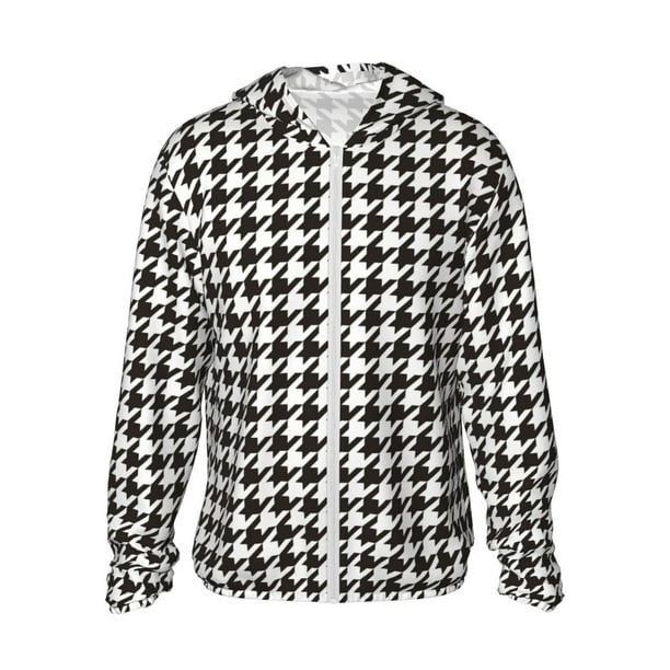Fotbe Houndstooth Black And White Chaqueta con Protección Solar UPF 50+ para Hombre y Mujer, Camisa con Capucha y Bolsillos-Large