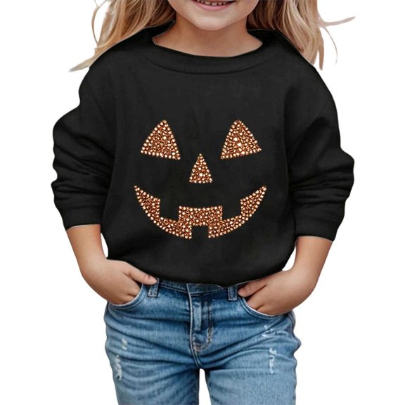 Tiijoy Toddler Girls Halloween Sweatshirt Pumpkin Graphic Pullover Top, Black, Sizes 2-3