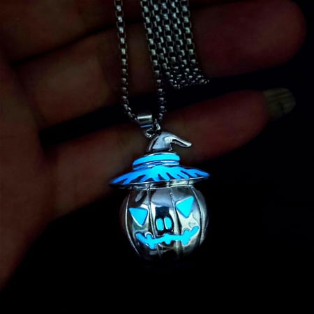 

Nhthy Halloween Pumpkin Ghost Necklace Glow-in-the-Dark Halloween Accessory Spooky Halloween Costume Jewelry Fun Halloween Party Decoration. Sky Blue