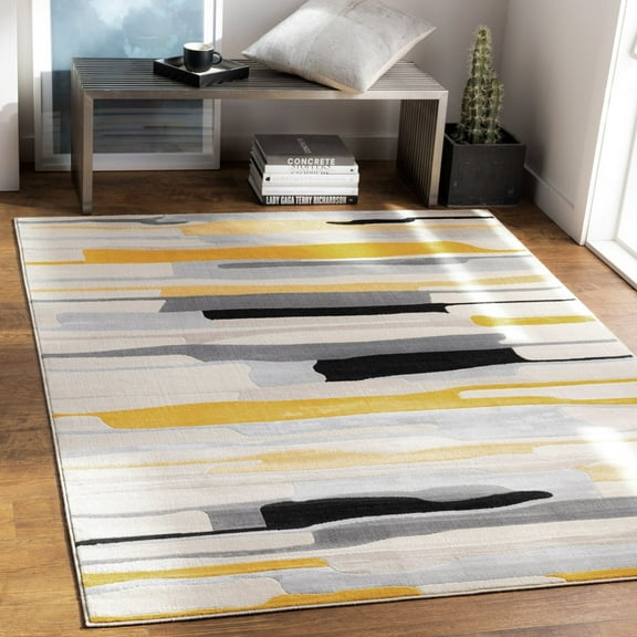 Livabliss Area Rugs for Living Room, 5x7 City Modern Yellow Rug, Bedroom Dining Room Home Decor Stain Resistant Carpet (5'3" x 7'3")