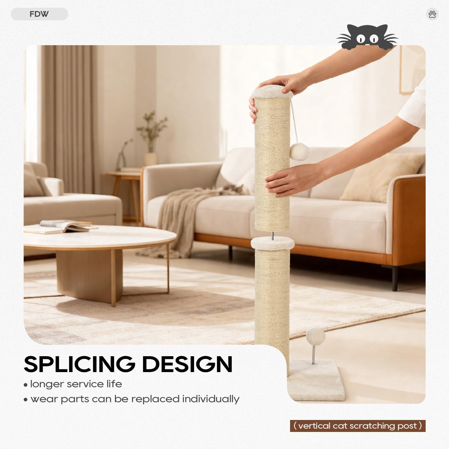 XF XINFENG 33 Inch Cat Scratching Post Cat Scratcher Natural Sisal Rope Scratch Post Trees with Hanging Ball for Indoor Cats and Adults ,Beige