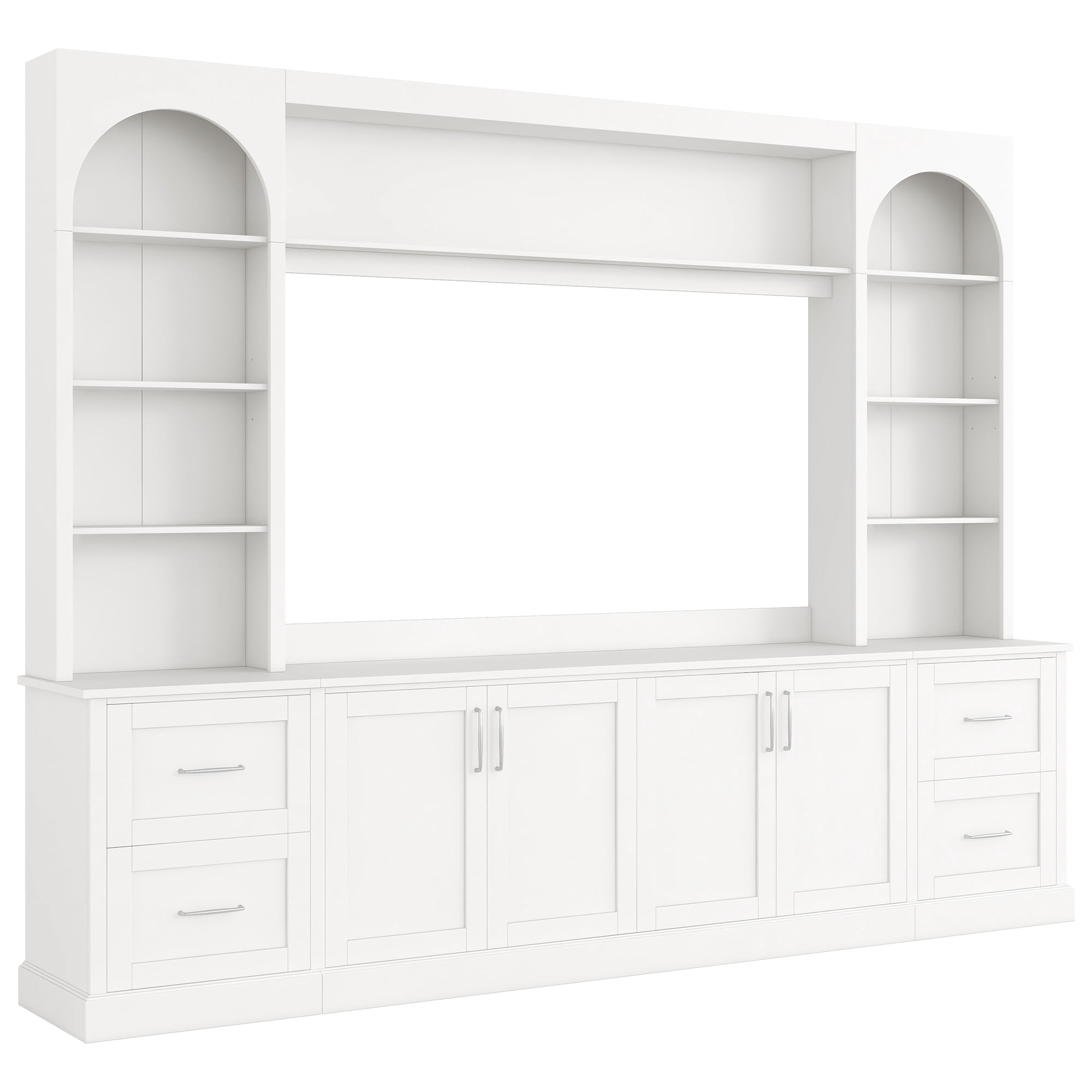 Modern Arched Entertainment Center Wall Unit with Drawers, Farmhouse TV Stand for TVs Up to 65 Inch, All-in-One Media Console with Adjustable Shelves and Cable Management for Living Room
