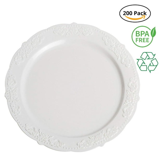 Party Joy 200Piece Royale White Plastic Dinnerware Set (200) Dinner