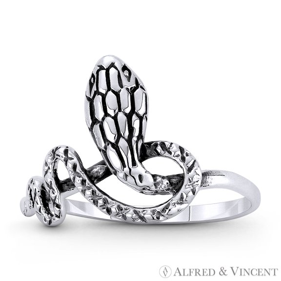 Cobra Snake / Serpent Spirit Animal Charm Right-Hand Stackable Gypsy Ring in Oxidized .925 Sterling Silver