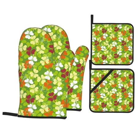 

Oven Mitts and Pot Holders 4 pcs Set St. Patrick s Day3 Heat Resistant Non-Slip Pot Holders Oven Mitts for kitchen Hanging Loop Oven Glove Potholders for Cooking Baking