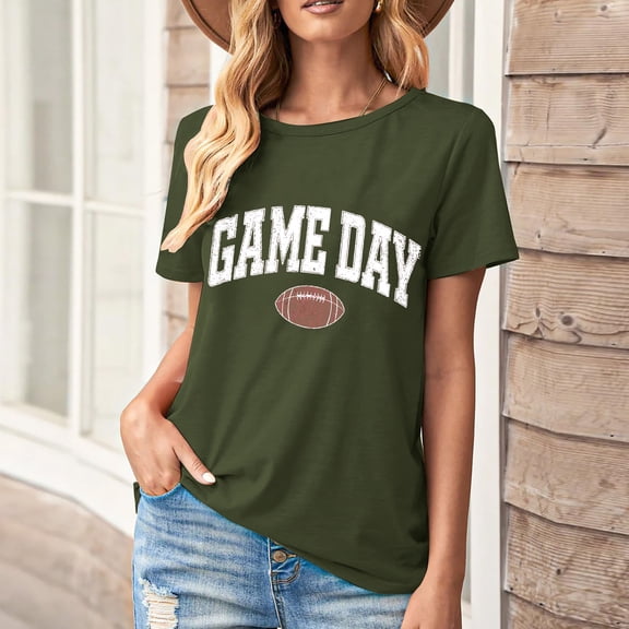 Karight Football Shirts for Women Game Day T Shirts Football Outfits Funny Graphic Tee Casual Short Sleeve Tee Shirts