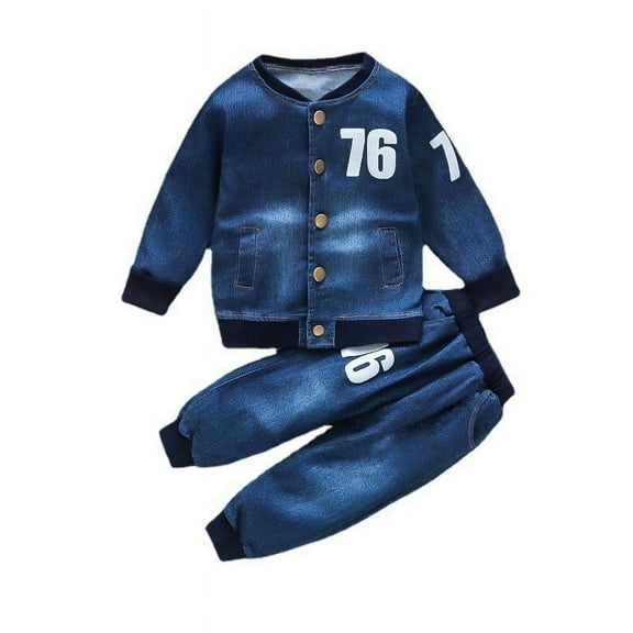 Spring and Autumn Boys' Baby Clothing Set Fashion Cotton Top Pants Two-piece Boys' Newborn Children's 76 Denim Set.