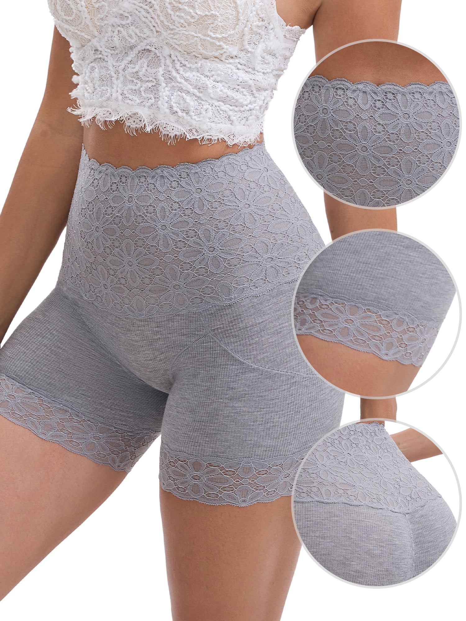 Daring Diva Women's Lace Trim Tummy Control Slip Shapewear Panties XL Gray