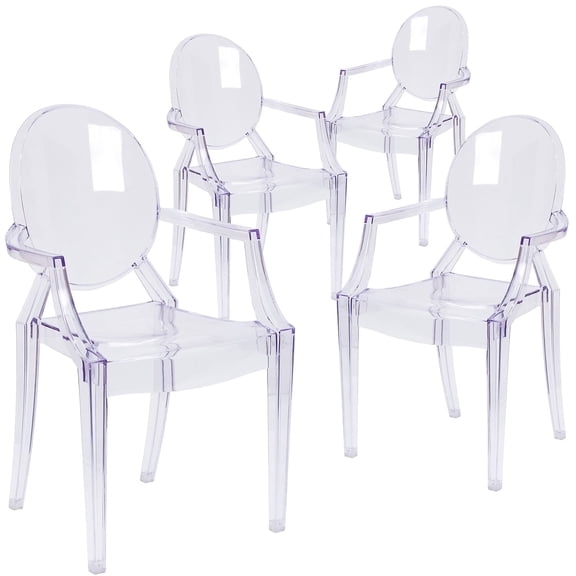 Flash Furniture 4 Pack Oval Back Ghost Chair with Arms in Transparent Crystal