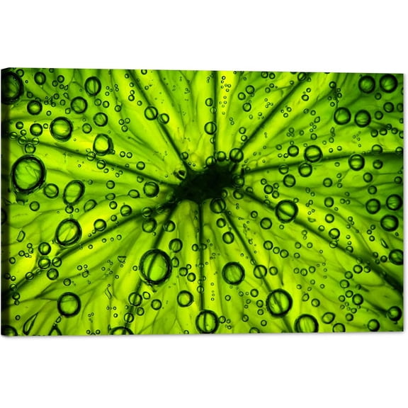 Kitchen Canvas Wall Art Green Lemon Bubbles Picture Dining Room Canvas Painting for Home Wall Decor, Green Fruit Framed Artwork for Kitchen Restaurant Wall Decoration Ready to Hang (12" Hx18 W)