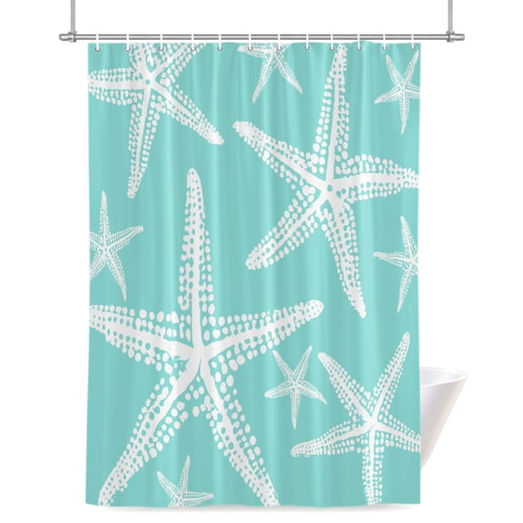 Coastal Aqua Starfish Shower Curtain, Nautical Ocean Summer Minimalist Sea Waterproof Shower Curtain Set with 12 Hooks Lightweight Bath Curtains Fabric Bathroom Decor 48x72 Inches