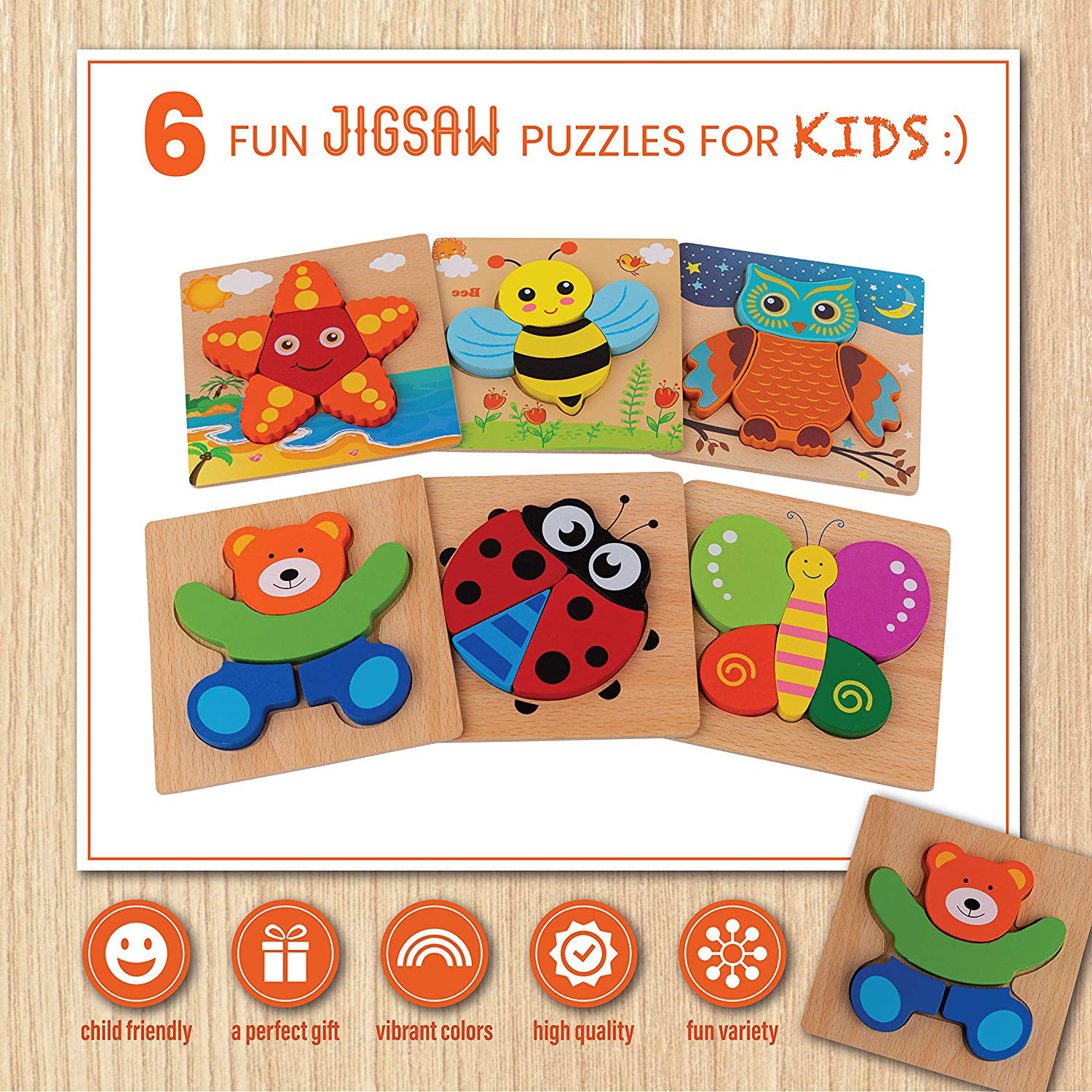 for Kids Age 3 to 5 Bright & Vibrant Colors & Shapes Pack of 14 Toy To Enjoy Wooden Chunky Animal Jigsaw Puzzle Peg Puzzle Toy for Toddlers 