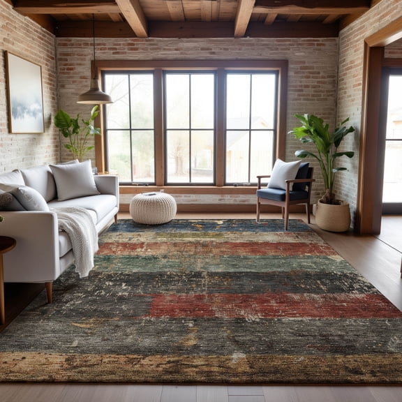 Addison Rugs Mayfield Premium Machine Washable Transitional Stripes Fern Rectangle Rug, 9' x 12'