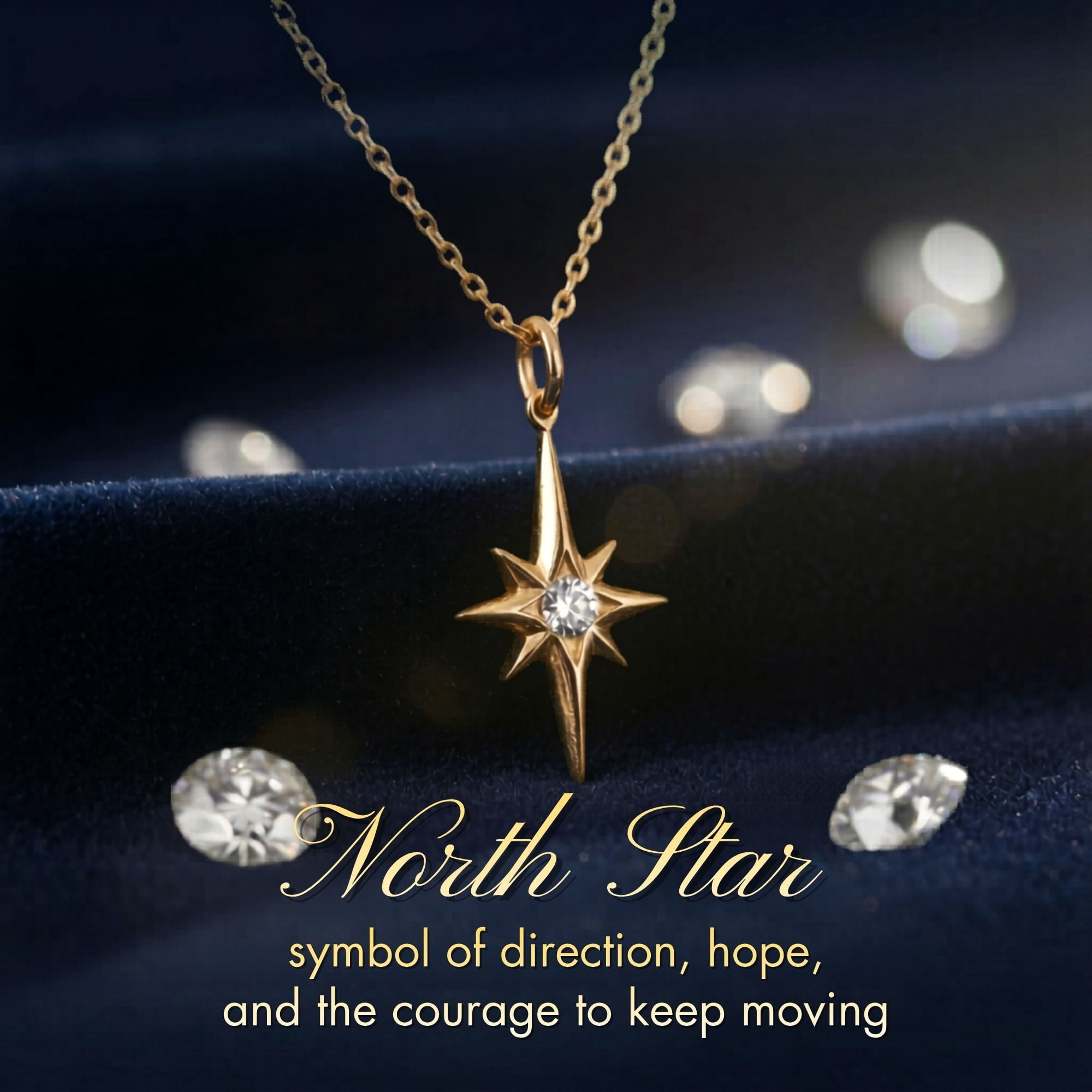 HOPE LOVE SHINE North Star Necklace – 14k Gold Over Sterling Silver Jewelry Gift for Guidance & Inner Light