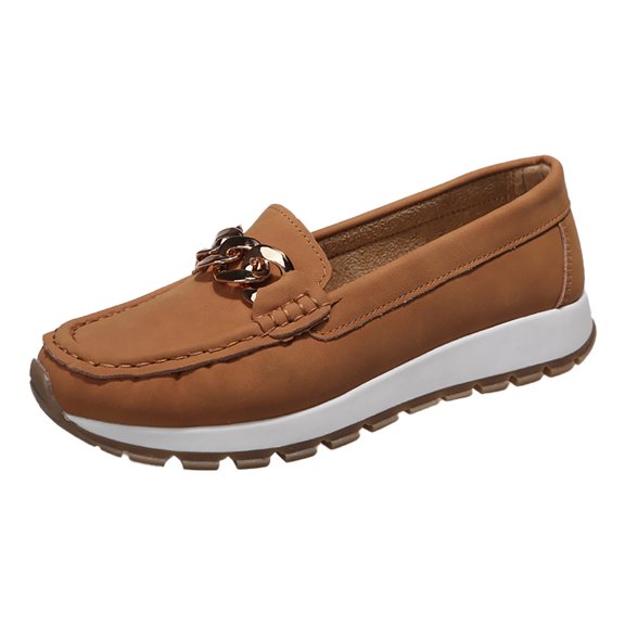 NOKIO Trendy Women'S Athleisure Slip-Ons Casual Women'S Flat Shoes Leisure Women Artificial Leather Solid Color Autumn Thick Sole Flat Slip On Lazy People Round Toe Shoes