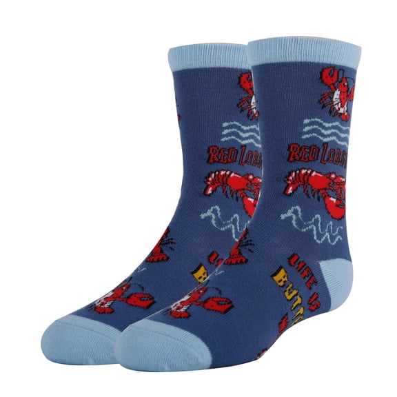 Kids Funny Crazy Silly Crew Socks, Novelty Cotton Dress Socks for Boys & Girls, Red Lobstah, Size 1-5